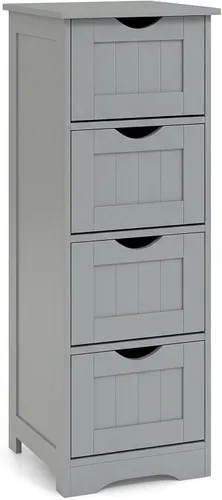Miniatura 15 de Tangkula Armario de suelo de baño, armario de almacenamiento de madera con 3 cajones, mesa auxiliar moderna, organizador independiente