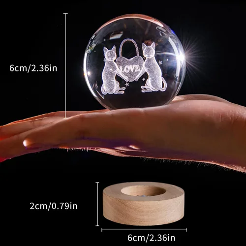 Miniatura 7 de Luz romántica de regalo de cristal para gatos, luz nocturna 3D para parejas, Love-Cat