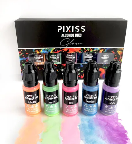 Miniatura 8 de Pixiss Juego de tinta de alcohol que brilla en la oscuridad, 5 tonos de tinta de alcohol brillante para suministros de resina epoxi, papel Yupo