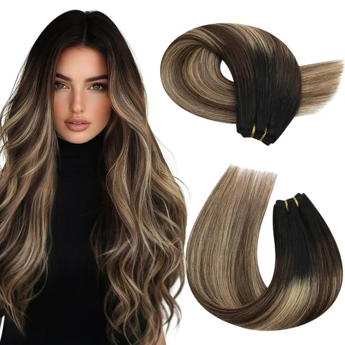 Miniatura 53 de Moresoo - Extensiones de cabello humano real cosidas, Remy, lacio, doble trama, color negro jet, 14 pulgadas, 3.53 onzas