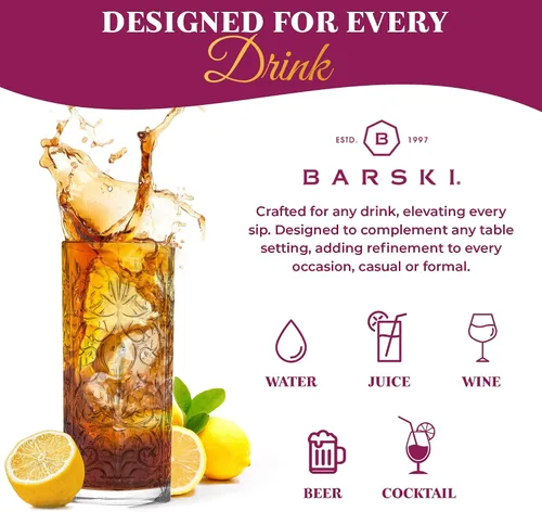 Miniatura 4 de Barski Highball Glass - Vasos para beber – Juego de 2 vasos Hiball – Vaso de cristal – para agua, jugo, cerveza, cócteles mixtos, vaso de mojito