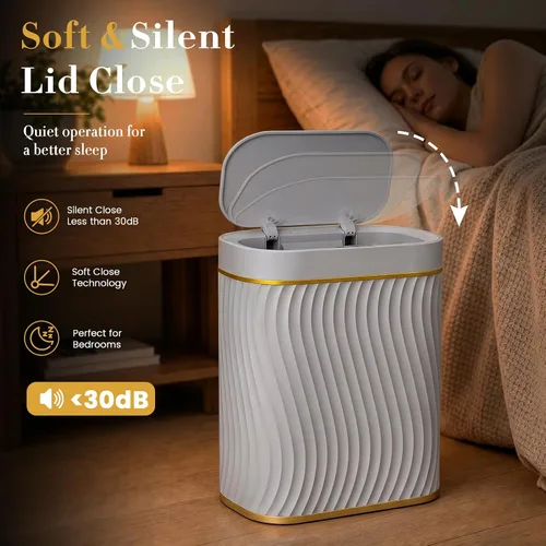 Miniatura 7 de Ogikey Cubo de basura pequeño para baño con tapa automática sin contacto, bote de basura inteligente de 2.6 galones, contenedor de basura estrecho e
