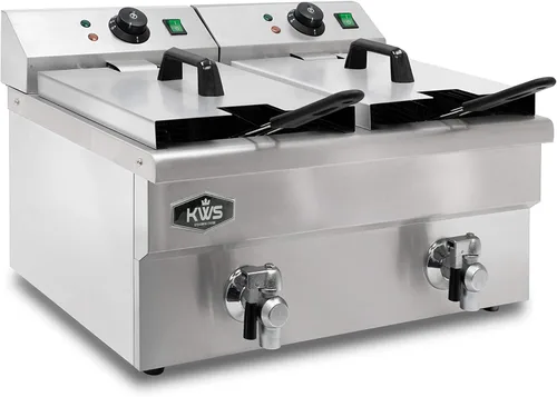 KWS DY-16 Freidora eléctrica comercial de 3500 W de acero inoxidable de 15 L con sistema de válvula de drenaje de grifo para usuarios comerciales y
