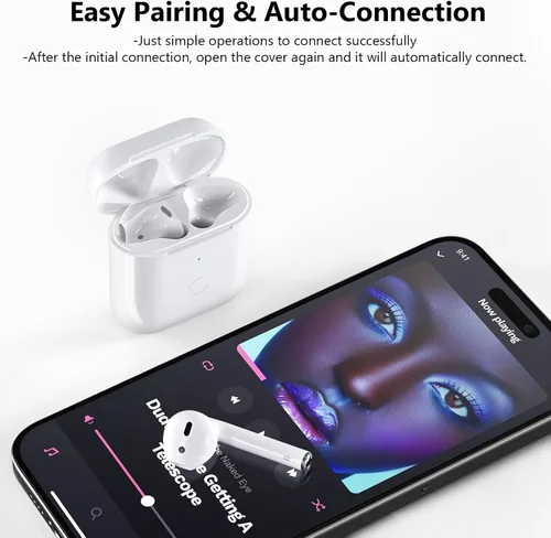 Miniatura 3 de Funda de carga inalámbrica compatible con AirPod 2 1, funda de cargador de Air Pod de repuesto con botón de sincronización de emparejamiento Blanco