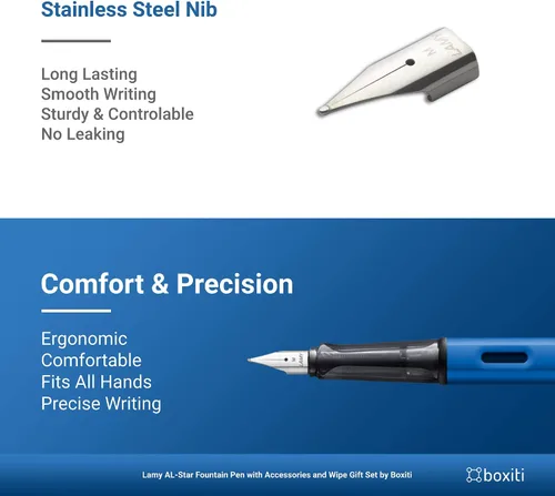 Miniatura 5 de Lamy AL- Star Pen Azul océano Punta mediana 5 cartuchos de tinta negra, convertidor Z28 y toallitas