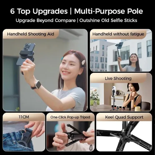 Miniatura 4 de Palo selfie magnético 5 en 1 mejorado 2026 con control remoto para teléfono celular, rotación de 360°, trípode desmontable extensible para grabación