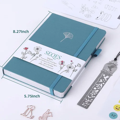 Miniatura 3 de Diario de puntos de bala -A5 Cuadrícula de puntos de 5.64 oz/m², páginas de papel a prueba de sangrado, diario de puntos de tapa dura con bolsillo