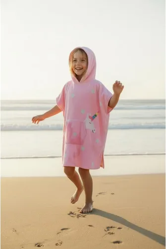 Toalla de playa absorbente con capucha para niños y niñas, toalla de baño de microfibra con broches laterales (unicornio, 4-5)