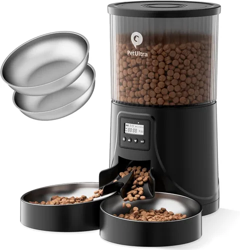 PETULTRA Comedero automático para gatos para 2 gatos, 16 tazas/4 litros, con control de porciones (1-6 comidas), doble potencia y fácil de limpiar