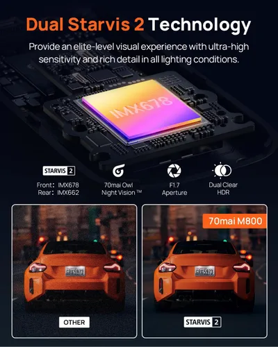 Miniatura 3 de 70mai Cámara de tablero 4K delantera y trasera para coches, visión nocturna súper STARVIS 2 IMX678 y apertura F1.7, HDR dual, compatible con 4G LTE