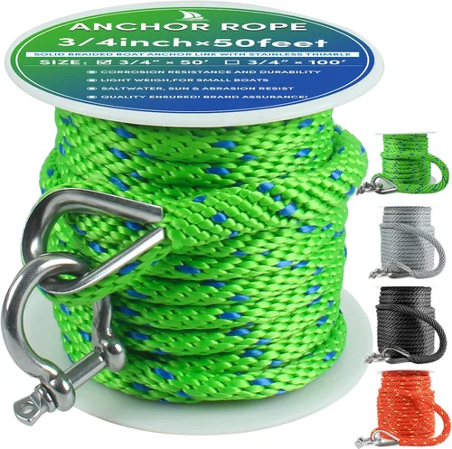 Miniatura 36 de Cuerda de anclaje premium de 100 pies x 3/8 pulgadas, cuerda marina de línea de anclaje MFP trenzada sólida con dedal y grillete, color negro