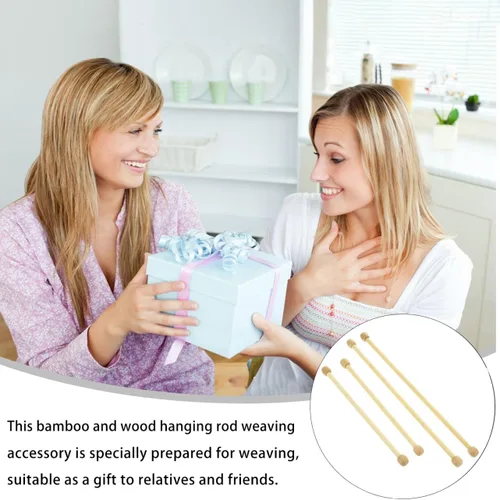 Miniatura 3 de EXCEART 4 barras de madera para colgar banderas de pared horizontales de bambú, varillas de macramé para colgar en la pared, postes para colgar