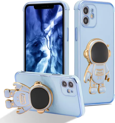 Miniatura 24 de RALEAVO Funda para iPhone 13, bonita funda de astronauta 6D con función de soporte, cubierta de enchapado de lujo, ajuste delgado, TPU suave, Púrpura