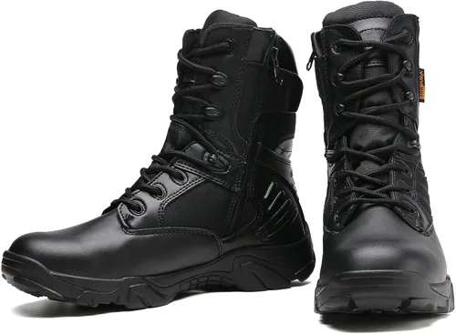 Miniatura 4 de Botas tácticas para hombre, botas de combate de 8 pulgadas, botas de trabajo para hombres, duraderas con cremallera lateral, botas militares