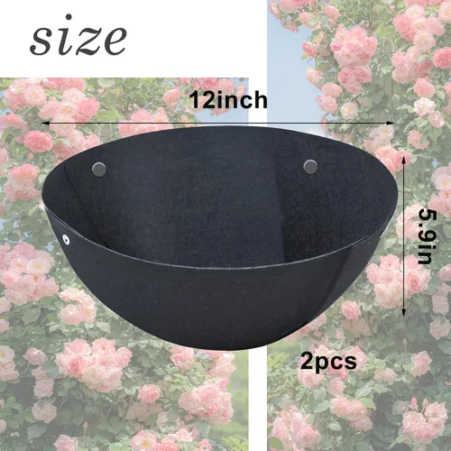 Miniatura 2 de 2 piezas de forro de cesta colgante redonda de 12 pulgadas de Emsiok, tejido no tejido de fieltro negro para cestas colgantes, reemplazos