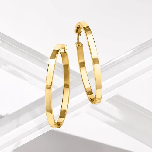 Miniatura 4 de Ross-Simons Pendientes de aro italianos de oro amarillo de 14 quilates con borde cuadrado, Oro, no conocido