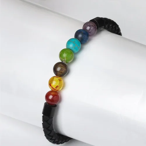 Miniatura 5 de Pulsera de cuentas de cuero genuino con cierre magnético de 8.5 pulgadas