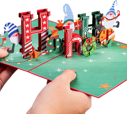 Miniatura 3 de Paper Love Tarjeta de Navidad desplegable 3D, Ho Ho Ho, regalo para Navidad o vacaciones, cubierta de 5 x 7 pulgadas, incluye sobre y etiqueta