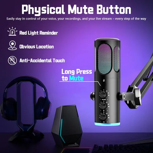 Miniatura 3 de Microfono para juegos, micrófono condensador USB para PC, PS4/5 y Mac, micrófono de computadora con cancelación de ruido, silencio, reverberación