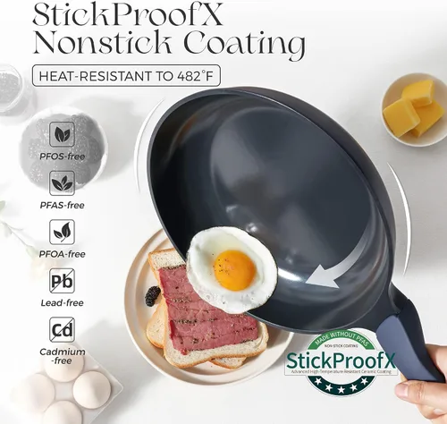 Miniatura 2 de PRICUSIS Sartén antiadherente, sartén de 8/10/12 pulgadas con mango Stay Cool, totalmente revestido, compatible con inducción, 100% apto