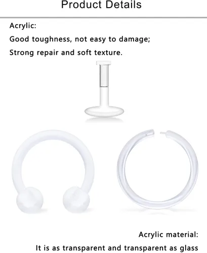 Miniatura 3 de Lcolyoli Anillos de nariz transparentes de 18 G, retenedores de piercings transparentes para el trabajo, deportes, Bioflex, Medusa, labio, labio