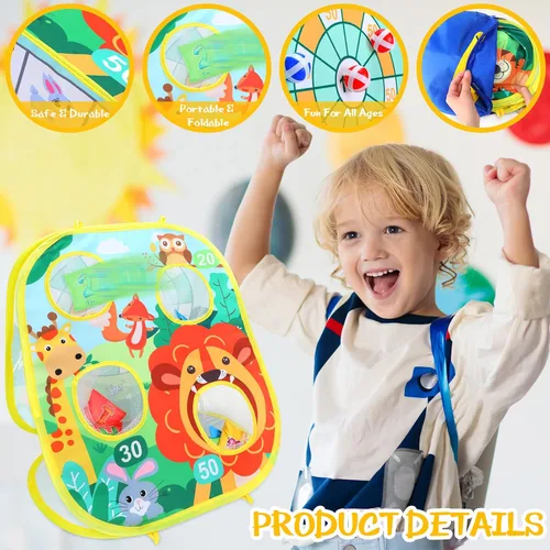 Miniatura 3 de Yunsailing Juego de 63 piezas de juegos de carnaval al aire libre para niños, incluye bolsa de frijoles de animales, conos de plástico, anillo