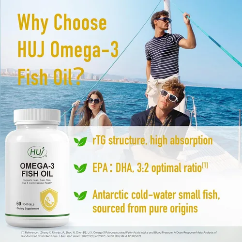 Miniatura 4 de HUJ Aceite de pescado Omega 3 1000 mg cápsulas blandas - EPA+DPA, aceite de pescado Omega 3 para corazón, cerebro, piel, ojos y apoyo