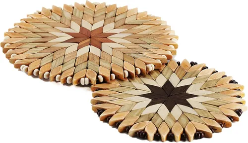 Miniatura 2 de Ukraine - Juego de 2 salvamanteles grandes de madera hechos a mano para platos calientes, diámetro de 9 y 7 pulgadas, posavasos grandes