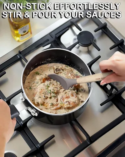 Miniatura 4 de Cook N Home - Cacerola antiadherente con tapa de vidrio de 2 cuartos de galón, olla multiusos para la cocina, sartén, color negro, de aluminio