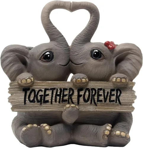 Figura de elefante amoroso para pareja con letrero de Together Forever y troncos en forma de corazón para decoración de dormitorio de niñas,