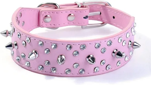 Miniatura 5 de Collar de perro de piel sintética con diamantes de imitación, suave y ajustable para perros medianos y grandes (S, negro)