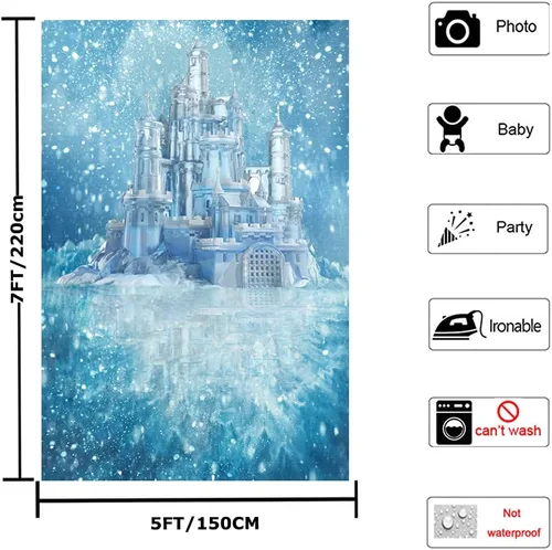 Miniatura 2 de Yeele Fondo de fotos de castillo de hielo, 5 x 7 pies, diseño de castillo azul, fondo de fotografía de castillo azul, para fiesta de cumpleaños