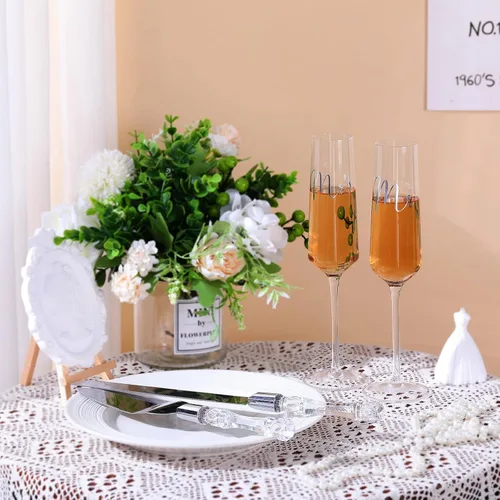 Miniatura 4 de Boao Juego de 4 Copas de Brindis de Boda y Servidor de Pastel, Suministros para Recepción de Boda, Copas de Champán, Cuchillo para Pastel, Servidor