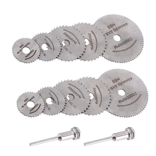 Saiper 12 unids/2 Unidades HSS Circular Cortar Madera Sierra discos con 2 unids 1/8 "vástago extensión varilla para Dremel Rotary Tool Mandril