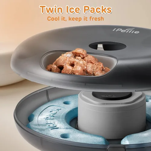 Miniatura 3 de iPettie Donut Frost - Comedero automático inalámbrico para mascotas de 6 comidas, alimentos secos y húmedos, con dos paquetes de hielo, batería