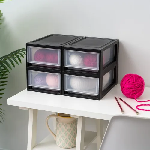 Miniatura 2 de IRIS USA - Paquete de 4 cajones de almacenamiento apilables, 6 cuartos de galón, plástico transparente para usar en fregadero, cocina, despensa