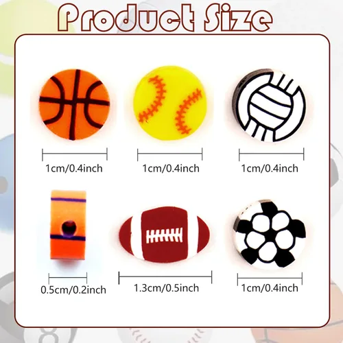 Miniatura 3 de 300 cuentas deportivas para la fabricación de joyas, cuentas de arcilla polimérica con béisbol, fútbol, baloncesto, voleibol, rugby, cuentas de bola