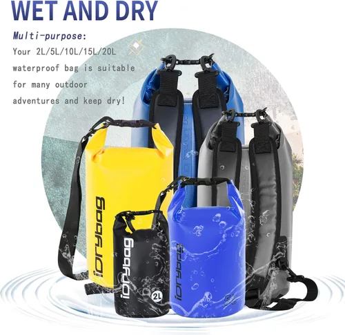 Miniatura 6 de IDRYBAG Bolsa seca para kayak impermeable 2L/5L/10L/15L/20L, pequeña bolsa impermeable para navegación Azul