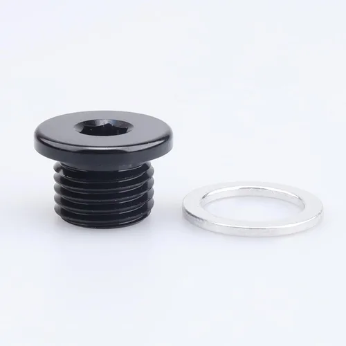 Miniatura 10 de AC PERFORMANCE Enchufe de puerto métrico de aluminio M10 x 1.0 negro de perfil bajo con tapón hexagonal y arandela de aluminio