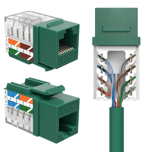 Miniatura 11 de SATMAXIMUM Paquete de 10 conectores de pared Ethernet Keystone Cat6 RJ45 Punch Down Slim Profile UTP blanco, 45 grados para panel de conexión
