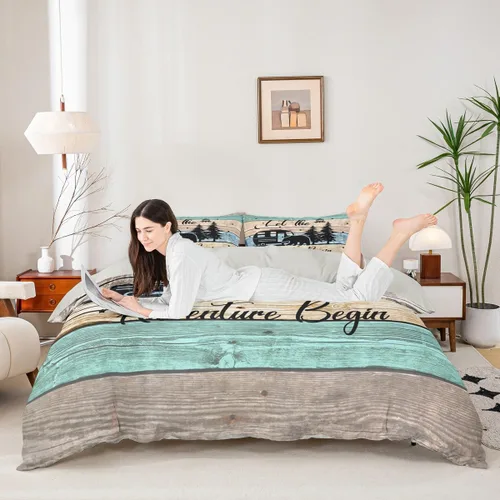 Miniatura 4 de Erosebridal Camper Bedding - Juego de ropa de cama de 2 piezas, estilo rústico de granja, juego de ropa de cama de campamento para adolescentes