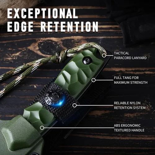 Miniatura 9 de DRACHENADER Cuchillo de hoja fija con funda, cuchillo táctico para hombres, cuchillo de supervivencia con mango ABS, diseño de espiga completa