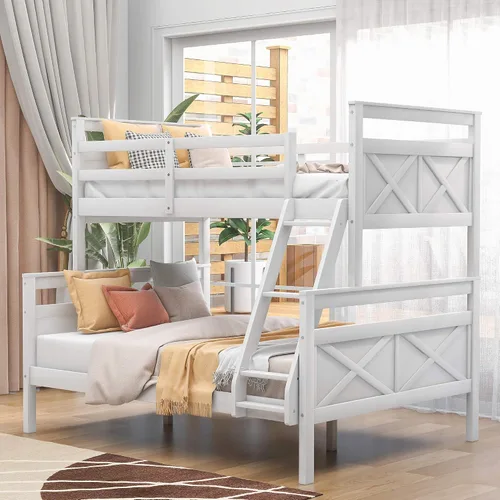 Miniatura 10 de Base de cama individual sobre matrimonial con escalera, literas de madera maciza, marco de cama individual sobre matrimonial con barandilla, se