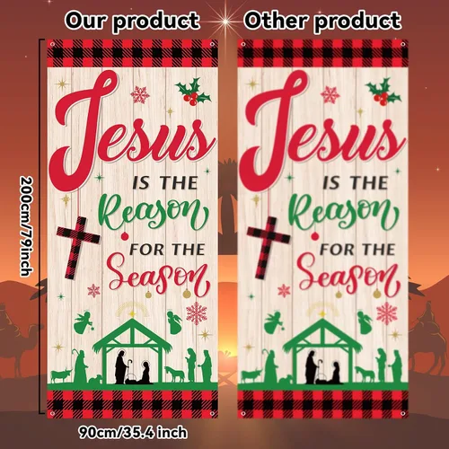Miniatura 2 de Cubierta de puerta religiosa de Jesús de Navidad, telón de fondo para puerta de fiesta de Navidad con texto en inglés «Jesús es la razón