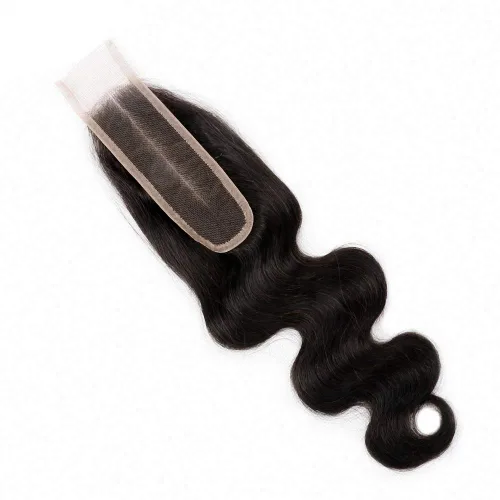 Miniatura 5 de 2 x 6 con cierre de encaje de raya profunda de cabello humano brasileño virgen Remy cierre de parte media con cabello de bebé, color natural