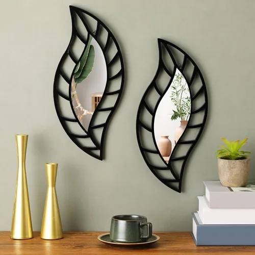Roowest 2 piezas espejo decorativo decoración de pared hoja lágrima espejo montado en pared decoraciones para sala de estar dormitorio baño tocador