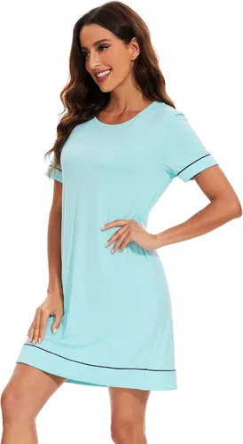 Miniatura 3 de WiWi Camisones de viscosa de bambú para mujer, camisa de dormir de manga corta con cuello en V, camisón de talla grande S-4X