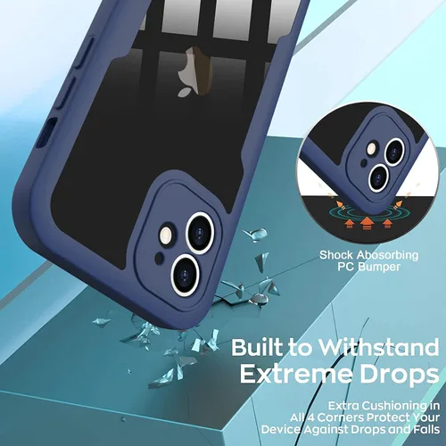 Miniatura 3 de Funda compatible con iPhone 11, diseño transparente de cuerpo completo con protector de pantalla integrado, a prueba de golpes, antiarañazos, Azul