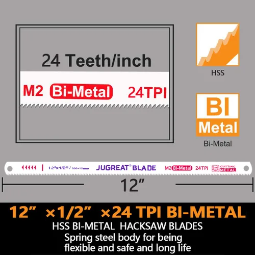 Miniatura 3 de JUGREAT Hojas de sierra para metales de repuesto de 12 pulgadas, dientes de tierra de acero de alta velocidad - 24TPI (paquete de 10)