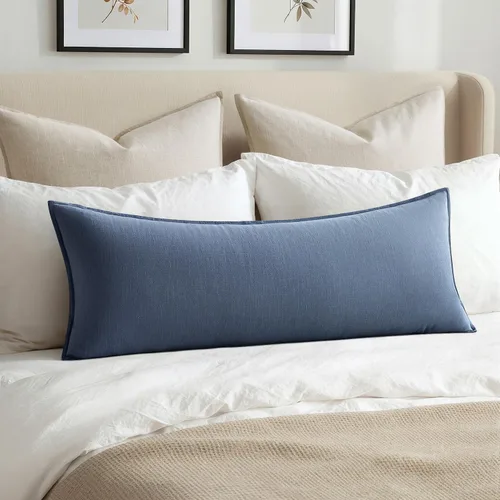 Miniatura 21 de MIULEE Fundas de almohada decorativas de lino de 12 x 20 pulgadas, almohadas neutras bohemias de cenizas azules para cama, paquete de 1 funda